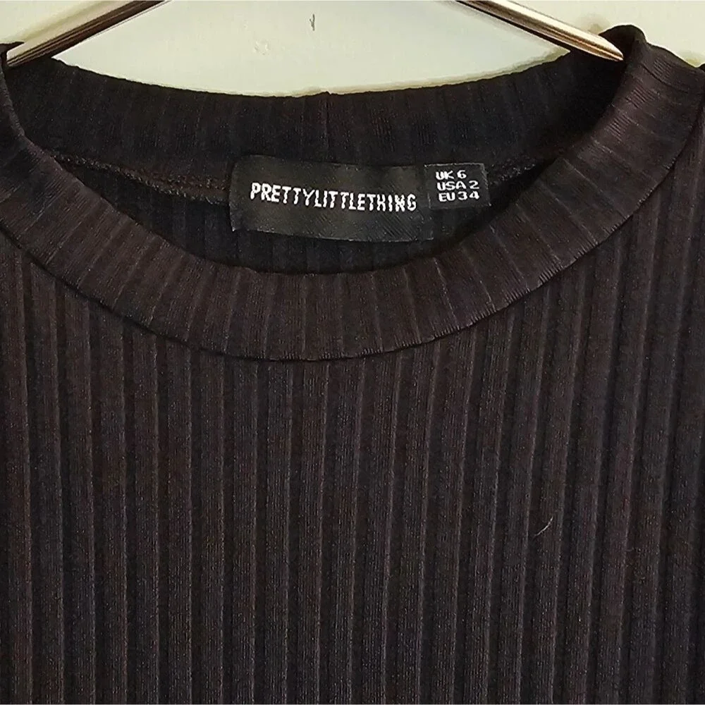 PrettyLittleThing Black Ribbed Mini Dress Size 6